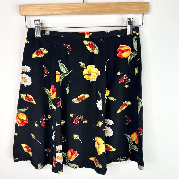 Vintage Flower & Butterfly Print A-Line Mini Skirt XS - Picture 5 of 9
